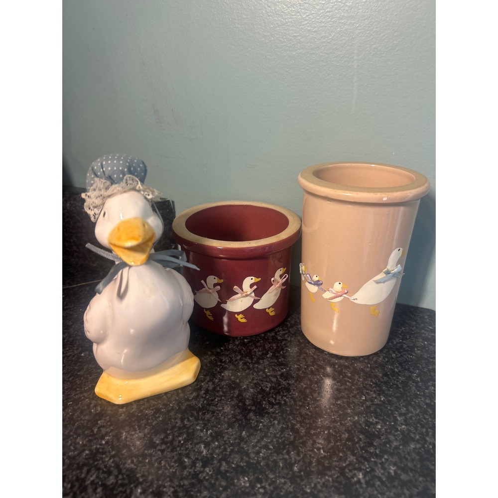 Vintage Duck Decor Set ~ Stoneware Crocks ~ Country Cottage Core Farmhouse